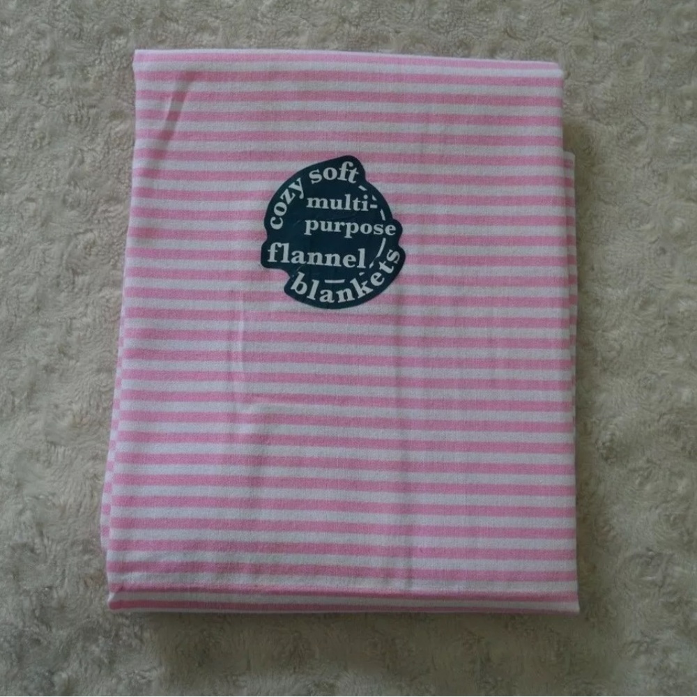 Gerber Pink White Stripe Baby Blanket Flannel Receiving Lovey